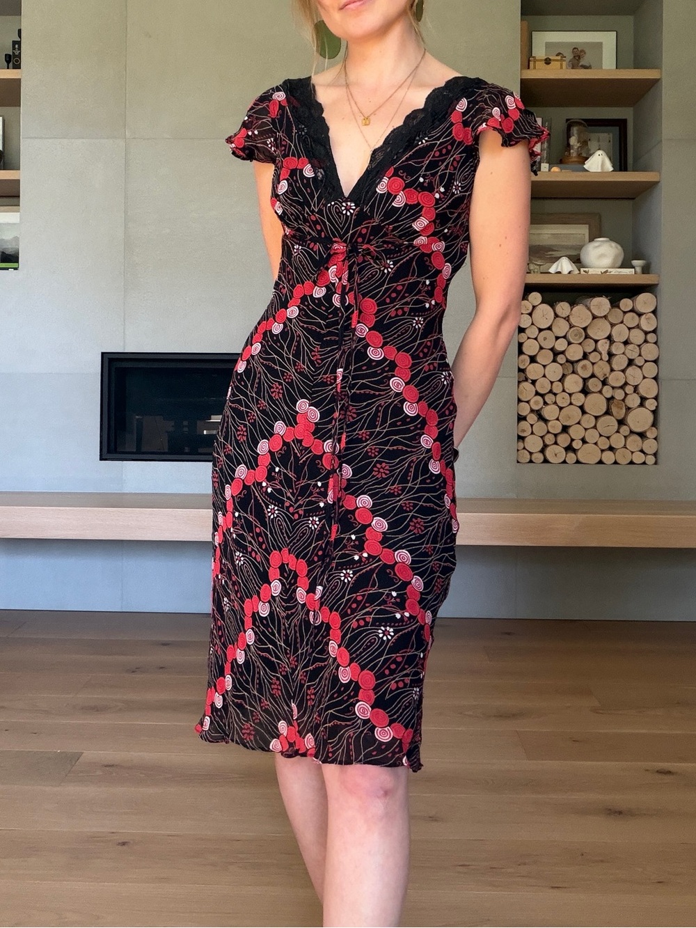 Vintage bias cut Y2K v neck midi dress